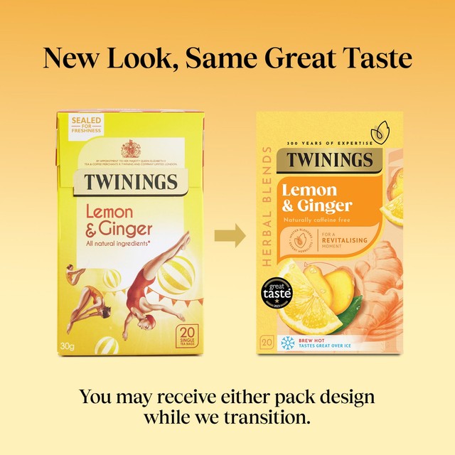 Twinings Lemon and Ginger Herbal Tea 20 Teabags (British brand)