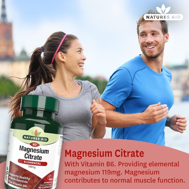 Natures Aid magnesium citrate supplement capsules 60 capsules, imported from the UK
