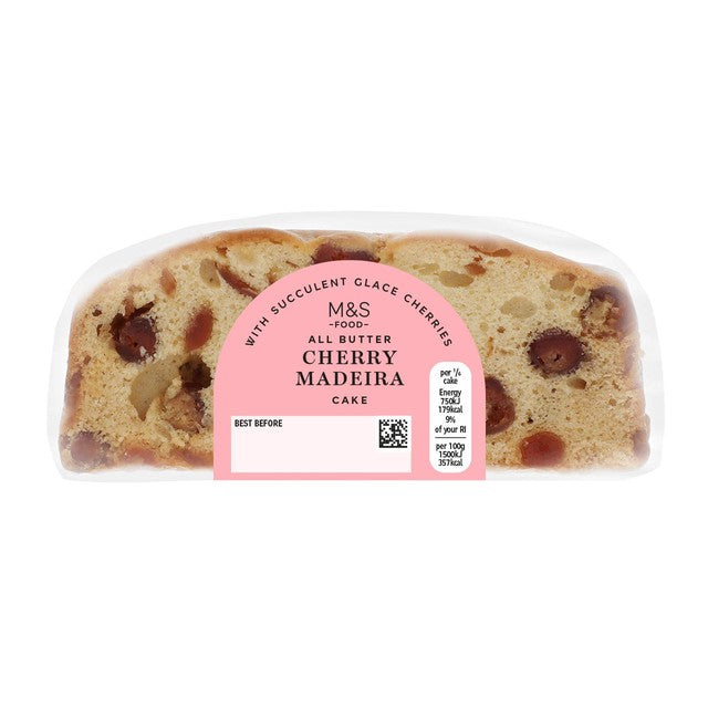 M&S Glace Cherry Madeira Cake 300g, imported from the UK