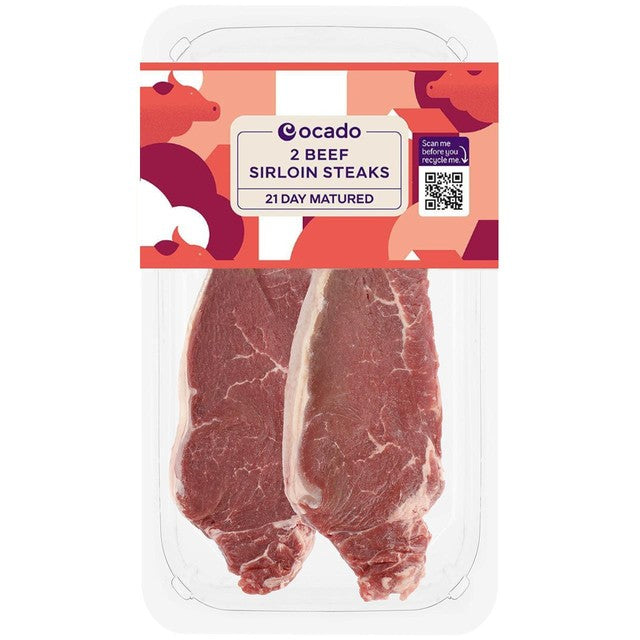 Ocado beef sirloin steaks 400g, imported from the UK