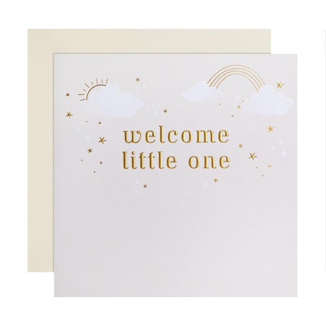 M&S Welcome Little One greeting card 15cm x 15cm, imported from the UK