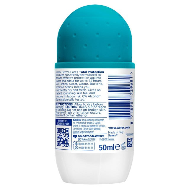 Sanex Derma Care+ Total Protection Antiperspirant Roll-On Deodorant 50ml (British brand)