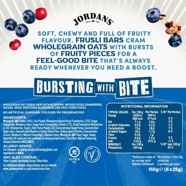 Jordans Frusli Juicy Blueberries cereal bars (British brand)