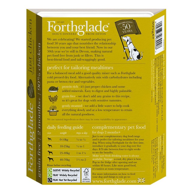 Forthglade Just 90% Chicken wet dog food 395g - British product