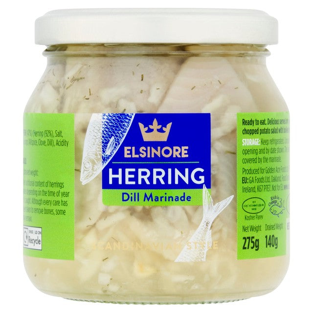Elsinore cured herring pieces in dill marinade 275g - British product