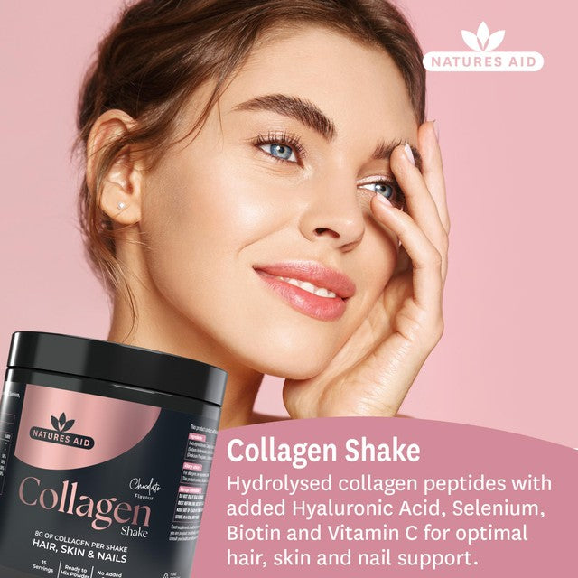 Natures Aid collagen chocolate shake powder 225g, imported from the UK