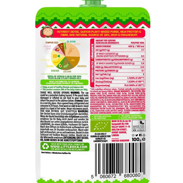 Little Inca Quinoa Hummus baby food pouch 100g, UK version