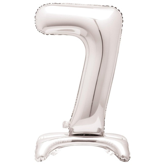 Unique Party giant silver foil number 7 standing balloon, UK version