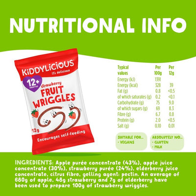 Kiddylicious Erdbeer Wriggles Babysnacks 4 x 12g