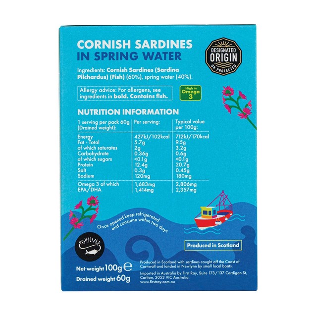 Fish4Ever Cornish Sardines in water 100g - British product
