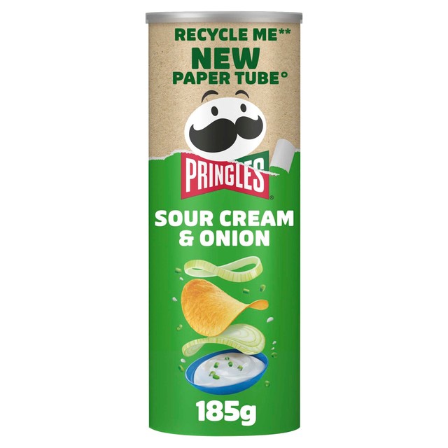 Pringles Sour Cream & Onion crisps 185g, imported from the UK