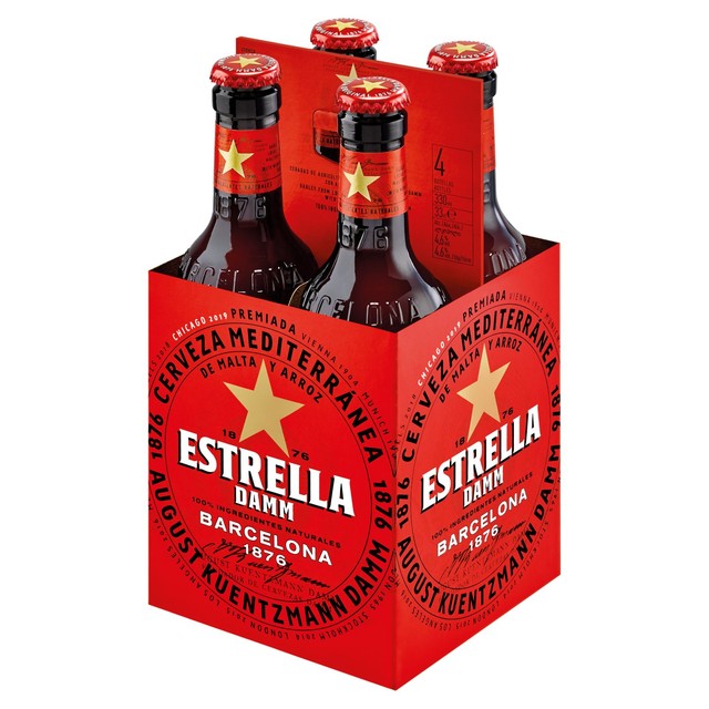 Estrella Damm premium lager 4 x 330ml bottles - British product