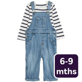 M&S denim dungaree set dark denim 6-9 months, imported from the UK