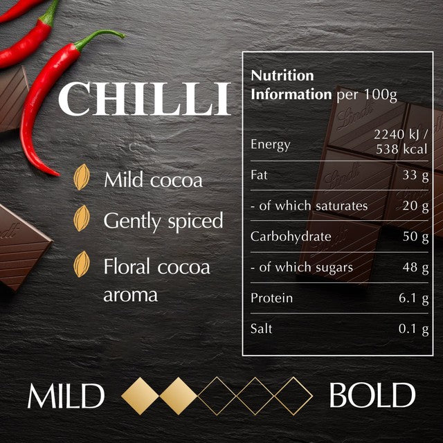 Lindt dark chilli chocolate bar 100g, UK version