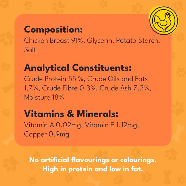 Pet Munchies chicken strips dog treats 90g, imported from the UK