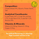 Pet Munchies chicken strips dog treats 90g, imported from the UK