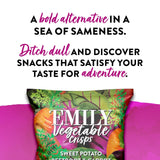 Emily Veg Crisps vegetable crisps with sweet potato, carrot, and beetroot, sharing bag - British product