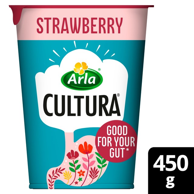 Arla Cultura Strawberry flavoured gut health yoghurt with fibre 450g - British product