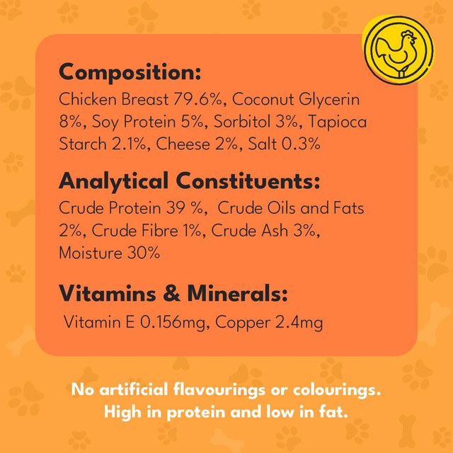 Pet Munchies chicken and cheese dog treats 100g, imported from the UK
