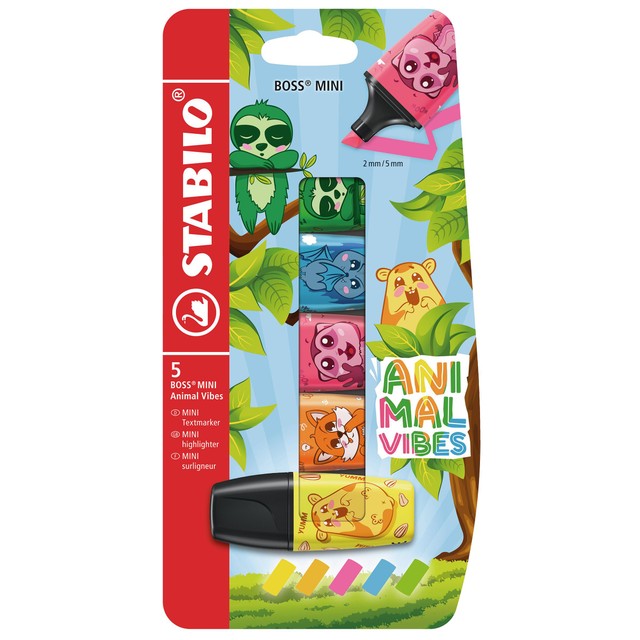 STABILO BOSS MINI Animal Vibes highlighter pack of 5, imported from the UK
