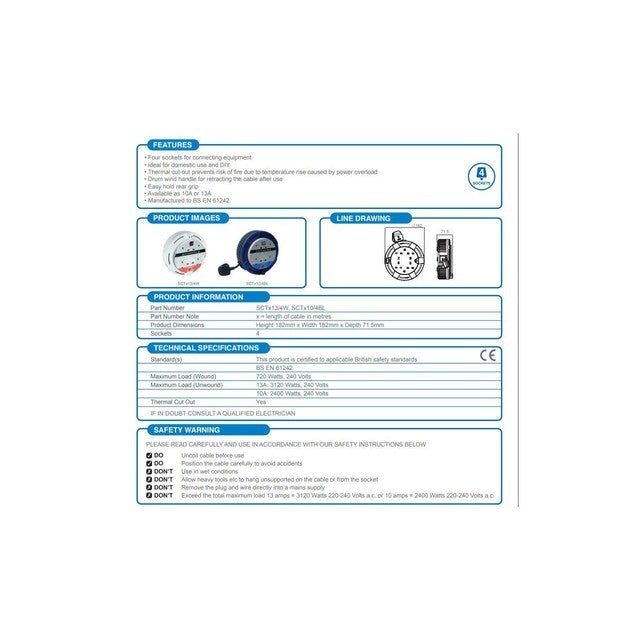 Masterplug 4 socket extension lead 4m, imported from the UK
