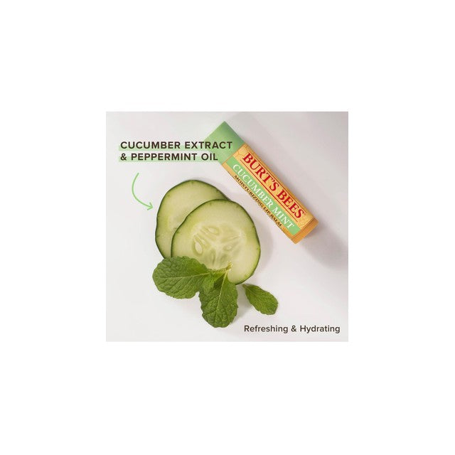 Burt's Bees lip balm multipack with Beeswax, Cucumber Mint, Watermelon, Sweet Mandarin flavours 4 x 4.25g - British product