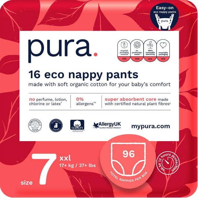 Pura Eco Nappy Pants Size 7 Mega Pack, imported from the UK