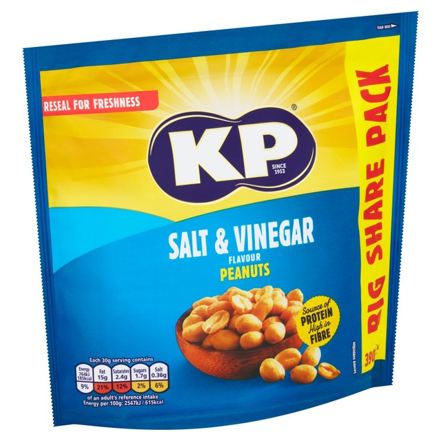 KP Nuts salt and vinegar flavour peanuts 390g, UK version