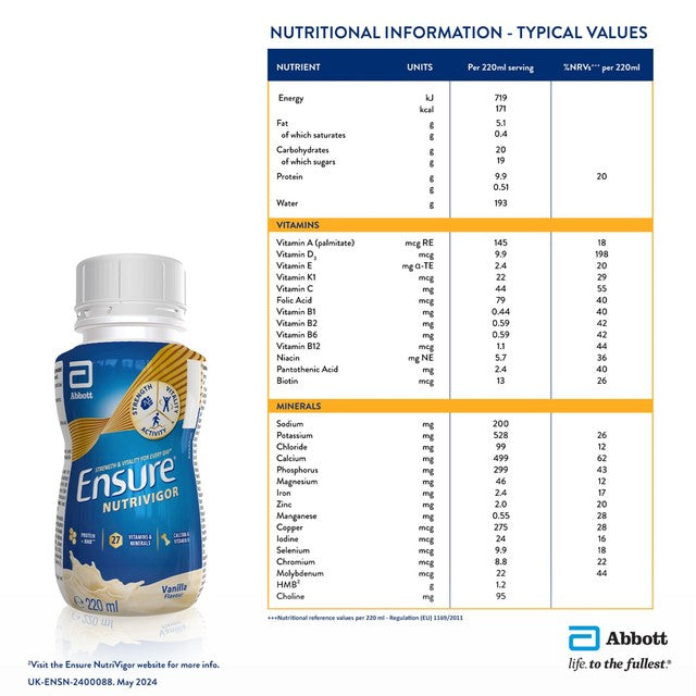 Ensure NutriVigor Vanilla nutritional ready to drink shake 220ml (British brand)