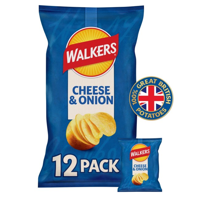 Walkers Cheese & Onion crisps 12x25g multipack (British brand)