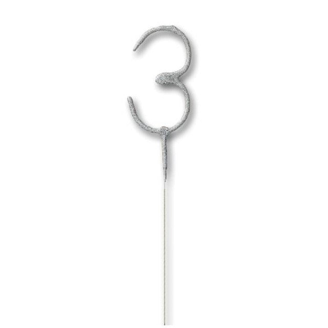 Unique Party silver number 3 sparkler candle, UK version