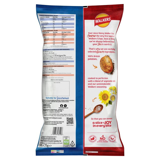Walkers Ready Salted and Cheese & Onion crisps multipack 12 pack (British brand)