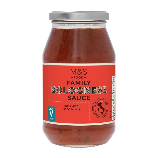 M&S Family Bolognese Sauce 500g, imported from the UK