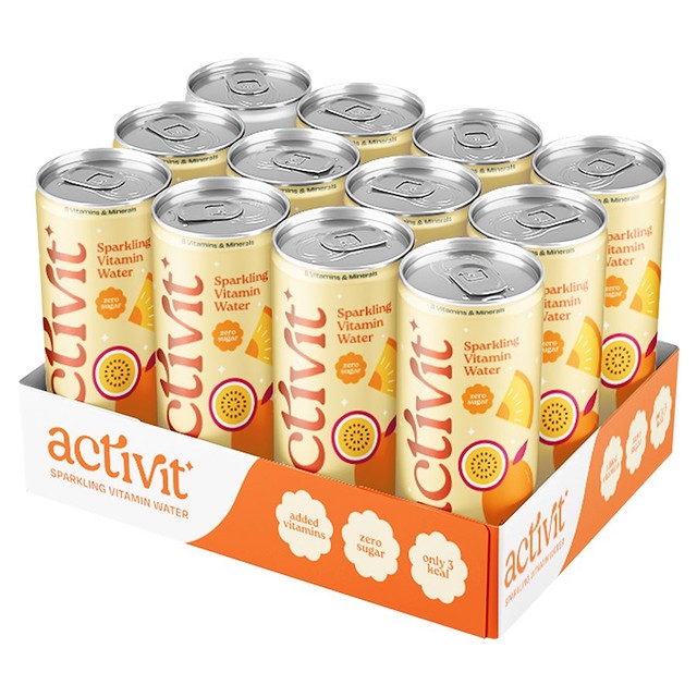 Activit sparkling vitamin water mango passionfruit, imported from the UK