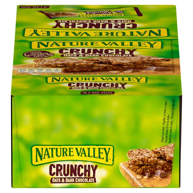 Nature Valley dark chocolate cereal bars 18x42g, imported from the UK