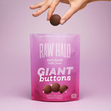 Raw Halo vegan chocolate buttons with hazelnut 90g, imported from the UK