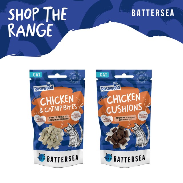 Rosewood Battersea Anti-Hairball Chicken Cushions cat treats, imported from the UK