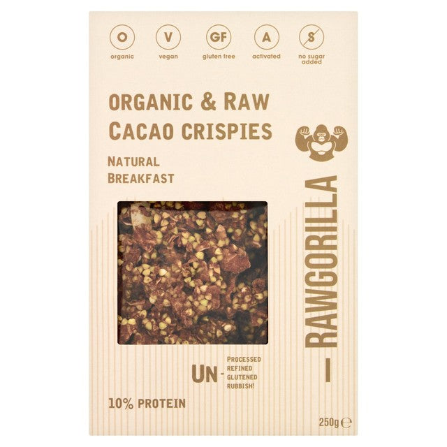 Raw Gorilla Cacao Crispies cereal 250g, imported from the UK