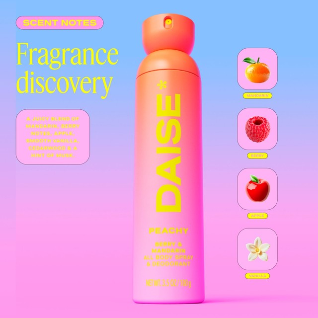 DAISE Peachy all body spray deodorant berry mandarin, imported from the UK