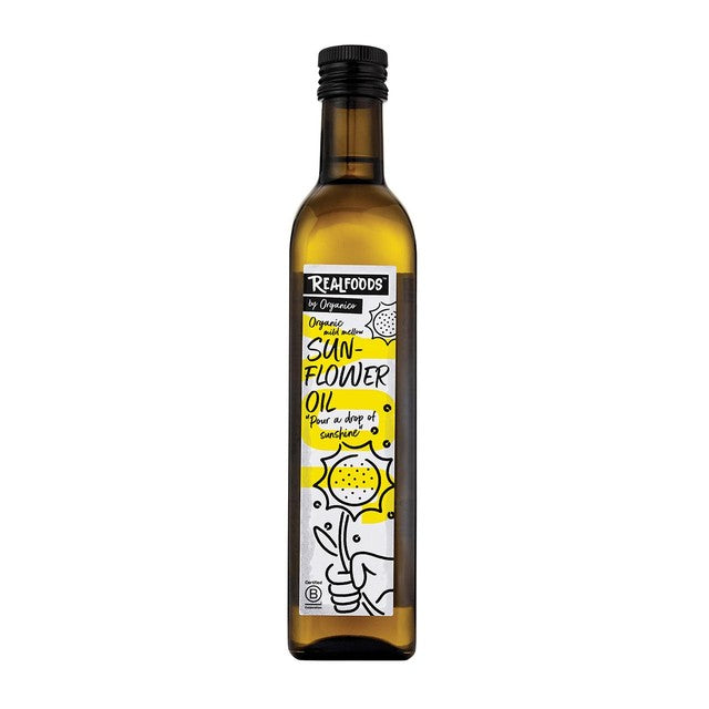 Realfoods organic sunflower oil 500ml, imported from the UK