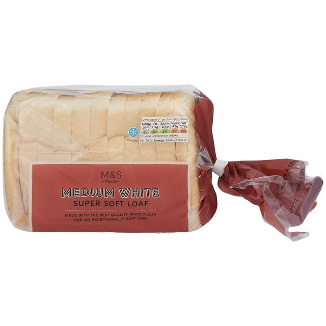 M&S super soft white medium sliced bread loaf 400g, imported from the UK