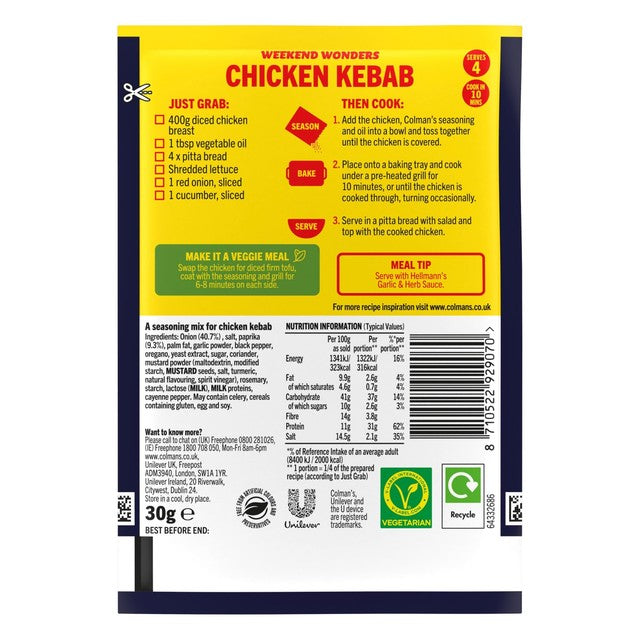 Colman's chicken kebab seasoning mix 30g - British product