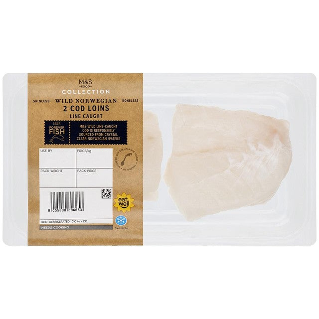 M&S skinless boneless cod loins 285g, imported from the UK