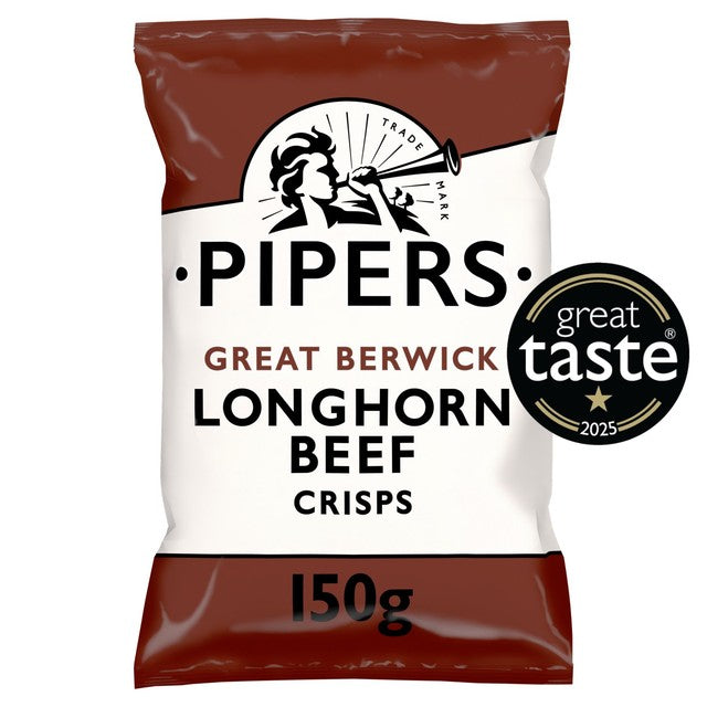 Pipers Longhorn Beef flavour sharing crisps 150g, imported from the UK