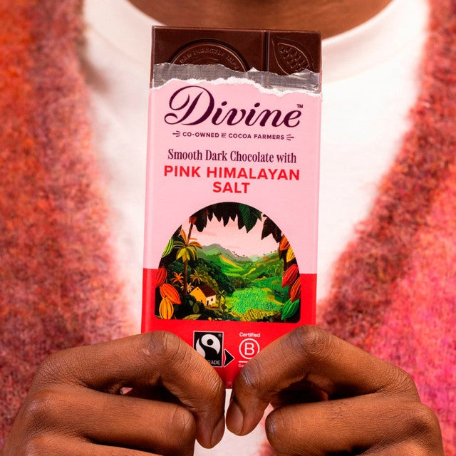 Divine dark chocolate bar with pink Himalayan salt 90g - British product