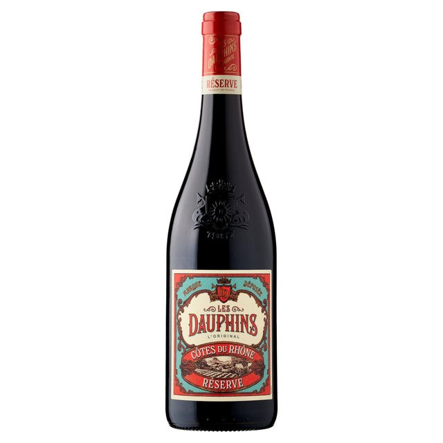 Les Dauphins Cotes du Rhone red wine 75cl, UK version