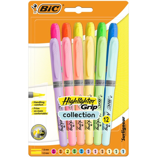 BIC Highlighter Grip pens pack of 12 - British product