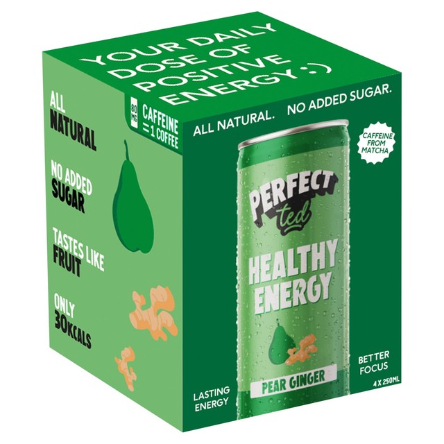 Perfect Ted pear ginger energy drink 4 x 250ml, imported from the UK