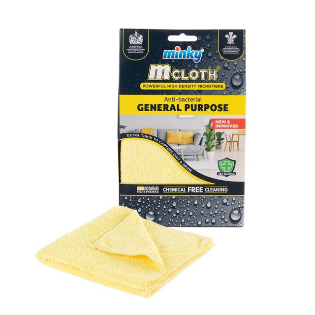 Minky M General Purpose Microfibre Cloth Yellow 32cm x 32cm, imported from the UK