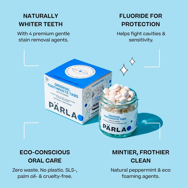 PÄRLA ORIGINAL naturally whitening toothpaste tablets 62 count, imported from the UK